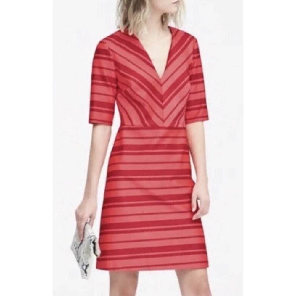 Women's Banana Republic Red Striped V Neck Dress Sz 4
